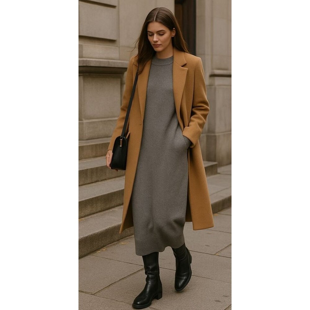 Free People Off Shoulder Sweater Dress Gray Med Cozy Quiet Luxury Dark Academia